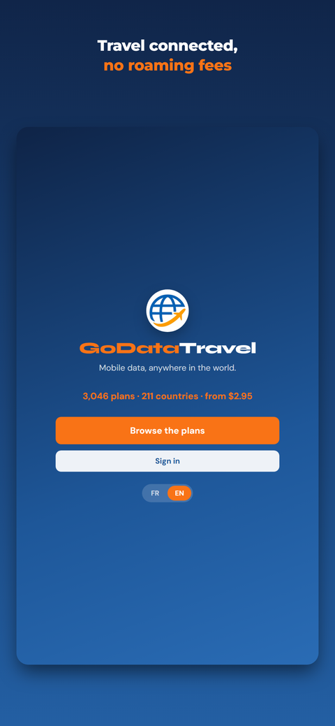 GoDataTravel app — Travel connected, no roaming fees