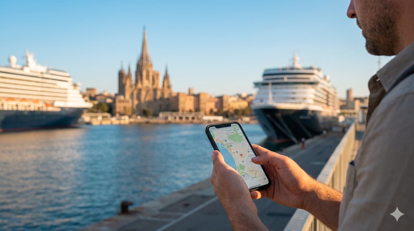 Paquebot de croisière amarré dans un port méditerranéen — eSIM GoDataTravel